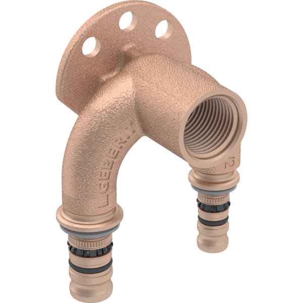 Geberit Mepla Doppelanschlusswinkel 90° CC499K aus Bronze, rechtwinklig, unbehandelt, Systemgebunden