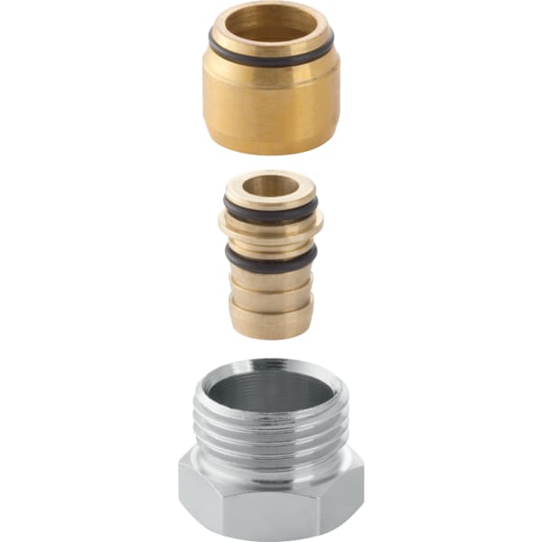 Geberit FlowFit Anschlussverschraubung mit Außengewinde: Werkstoff=Messing CW617N, d=16mm, G=1/2″, vernickelt