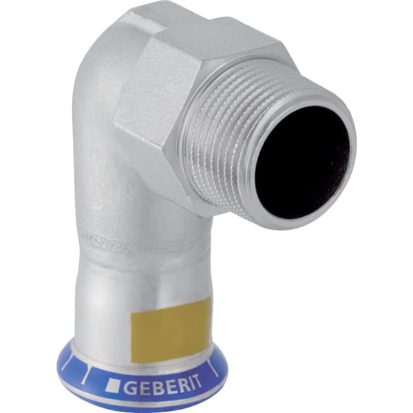 MAPRESS Edelstahl G Pressfitting Übergangswinkel (Gas), Pressmuffe / Außengewinde konisch BSPT-R, 90°