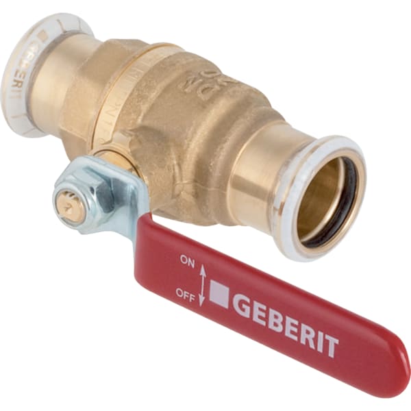 Geberit Mapress Kugelhahn NPW mit Betätigungshebel, Messing CW617N, gerade, Pressmuffe, PN 16