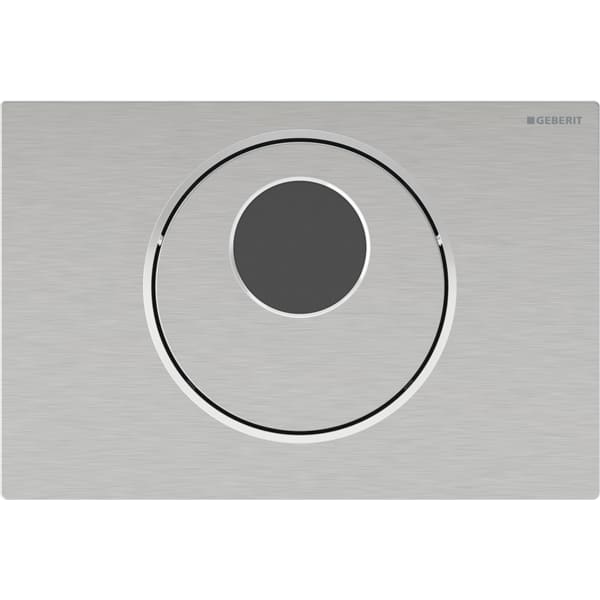 Geberit WC-Steuerung elektronisch, Netzbetrieb, für Sigma UP-Spülkasten 12 cm, mit Sigma10 Betätigungsplatte, Round, automatisch / berührungslos / manuell: Platte und Taste: gebürstet, easy-to-clean-beschichtet, Designring: poliert