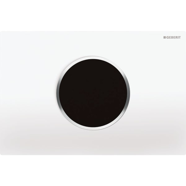 Geberit WC-Steuerung elektronisch, Netzbetrieb, für Sigma UP-Spülkasten 12 cm, mit Sigma10 Betätigungsplatte, Round, automatisch / berührungslos: Platte: weiß, Designringe: hochglanz-verchromt