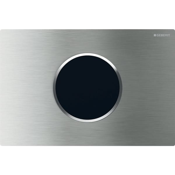 Geberit WC-Steuerung elektronisch, Netzbetrieb, für Sigma UP-Spülkasten 12 cm, mit Sigma10 Betätigungsplatte, Round, automatisch / berührungslos, verschraubbar: Platte: gebürstet, easy-to-clean-beschichtet, Designring: poliert