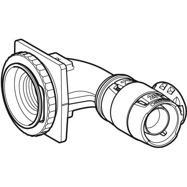 Geberit FlowFit Anschlusswinkel 90° für UP-Spülkasten, Werkstoff bleifreier Rotguss, Form rechtwinklig, Pressmuffe mit Gewinde 1/2 Zoll