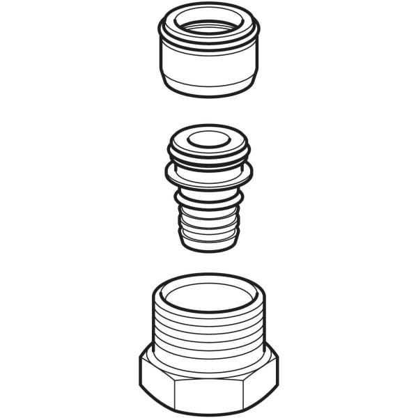 Geberit FlowFit Anschlussverschraubung mit Außengewinde: Werkstoff=Messing CW617N, d=16mm, G=1/2″, vernickelt