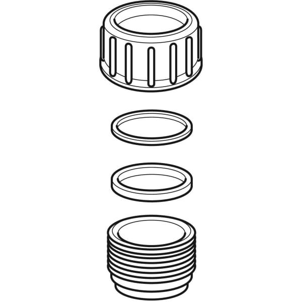 Geberit PE Gewindestutzen mit Quetschverschraubung aus Polyethylen (PE-80), schwarz, gerade, mit EPDM-Dichtung