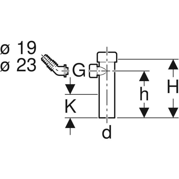 Geberit Anschlussstutzen mit Quetschverschraubung und Winkelschlauchtülle: d=40mm, G=1″, weiß-alpin