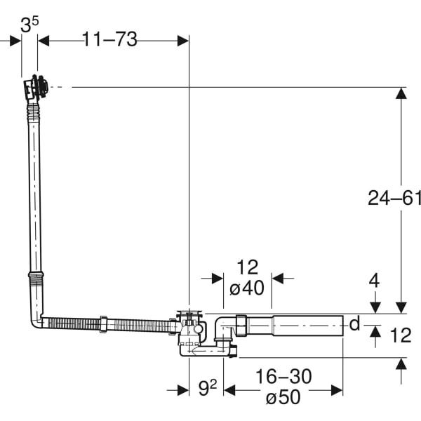 Geberit Badewannenablauf mit Drehbetätigung mit Überlauf und Ablaufventil, DN 40, d=40/50 mm