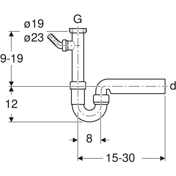 Geberit Rohrbogengeruchsverschluss für Spülbecken, mit Winkelschlauchtülle, Abgang horizontal: G=1 1/2″, weiß-alpin