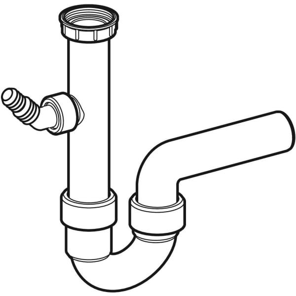 Geberit Rohrbogengeruchsverschluss für Spülbecken, mit Winkelschlauchtülle, Abgang horizontal: G=1 1/2″, weiß-alpin