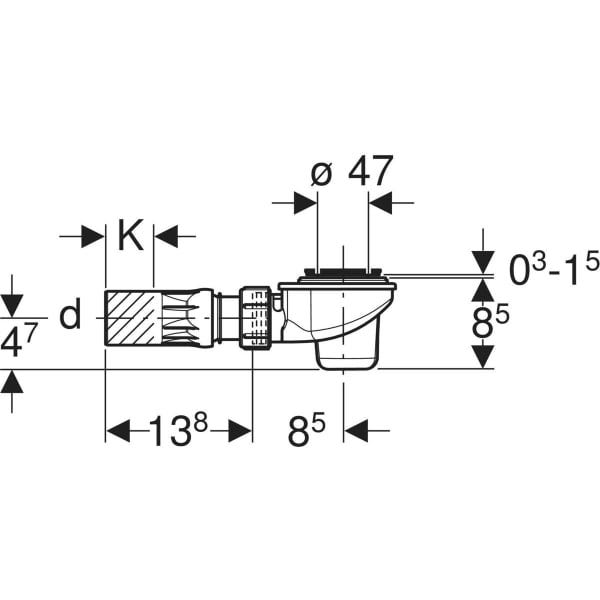 Geberit Duschwannenablauf für Duschwannen mit Ventilloch ø 52 mm, DN 50, Polyethylen (PE)
