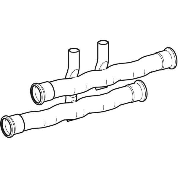 Geberit Mapress C-Stahl Set Anschluss-T-Stück für Vor- und Rücklauf für Heizung und Kühlung, Sockelleistensysteme, Stahl unlegiert, Form Abzweig, 90° Winkel, unbehandelt