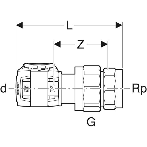 FlowFit Übergangsverschraubung gerade Pressmuffe auf Innengewinde zylindrisch BSPT-Rp (ISO 7-1 / EN 10226-1)