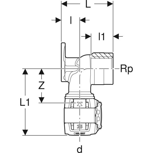 Geberit FlowFit Anschlusswinkel 90° aus Bleifreiem Rotguss (CuSn4Zn2PS)