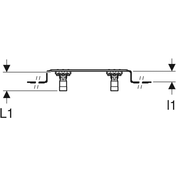 Geberit Anschlusswinkel 90° mit Außengewinde MF 1/2", vormontiert, zweifach: CC499K, RMF=1/2″, Rp=1/2″, L1=5.2cm, AD=15.3cm