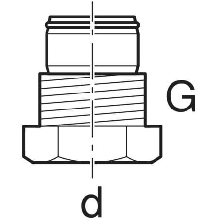Geberit FlowFit Anschlussverschraubung mit Außengewinde: Werkstoff=Messing CW617N, d=16mm, G=1/2″, vernickelt