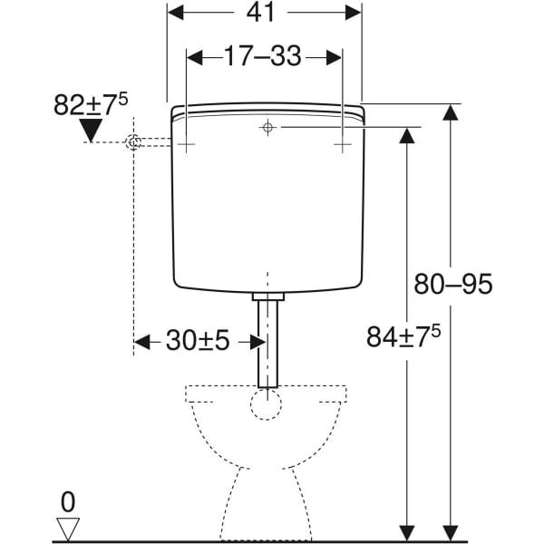 Geberit AP140 AP-Spülkasten Spül-Stopp-Spülung, Kunststoff, Außengewinde 1/2 Zoll, Spülvolumen 6 - 9 l, mit Eckventil, Bedienung Hebel, Geräuschklasse Füllventil Gruppe I, <=20 dB(A)