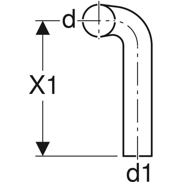 Spülbogen 90° mit 50 mm Zulauf und 44 mm Ablauf, Kröpfung rechts
