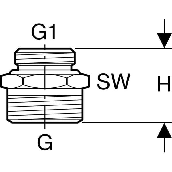 Geberit Übergang Eurokonus, mit Außengewinde: CW617N, G=3/4″, G1=1/2″
