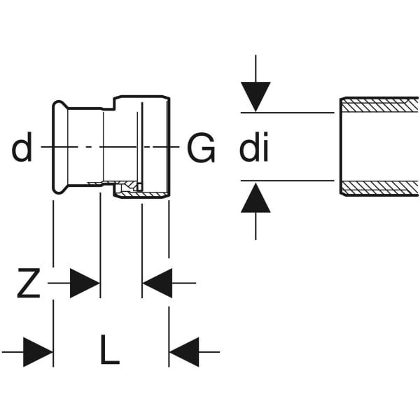 Geberit Mapress Edelstahl Übergang mit Überwurfmutter (LABS-frei): d=35mm, di=32mm, G=1 1/2″