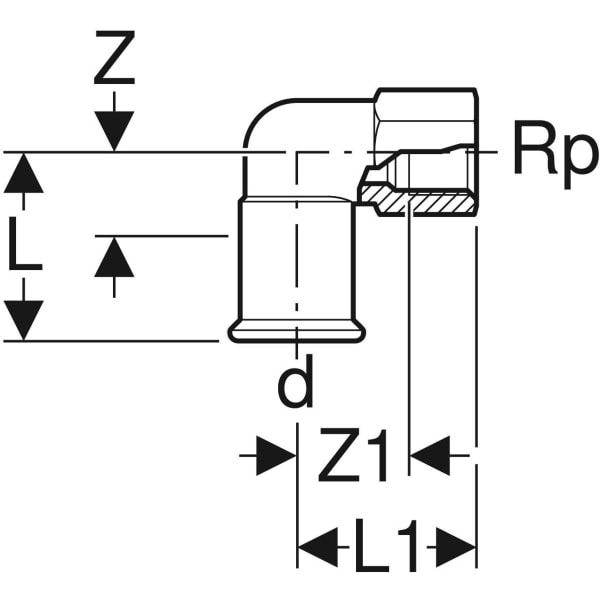 MAPRESS C-Stahl Übergangswinkel 90° Pressmuffe auf Innengewinde zylindrisch BSPT-Rp