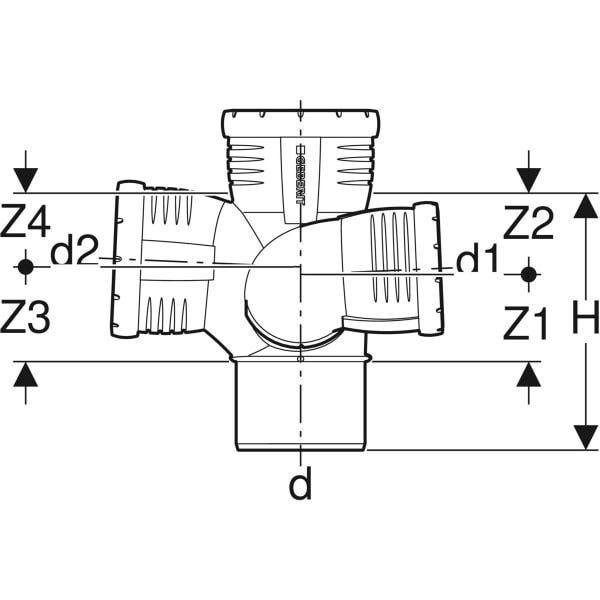 Geberit Silent-Pro Schachtbogenabzweig rechts 4-Anschluss-Fitting