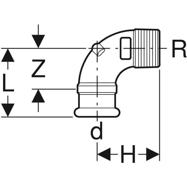 Geberit Mapress Kupfer Übergangswinkel 90° mit Außengewinde: CC499K