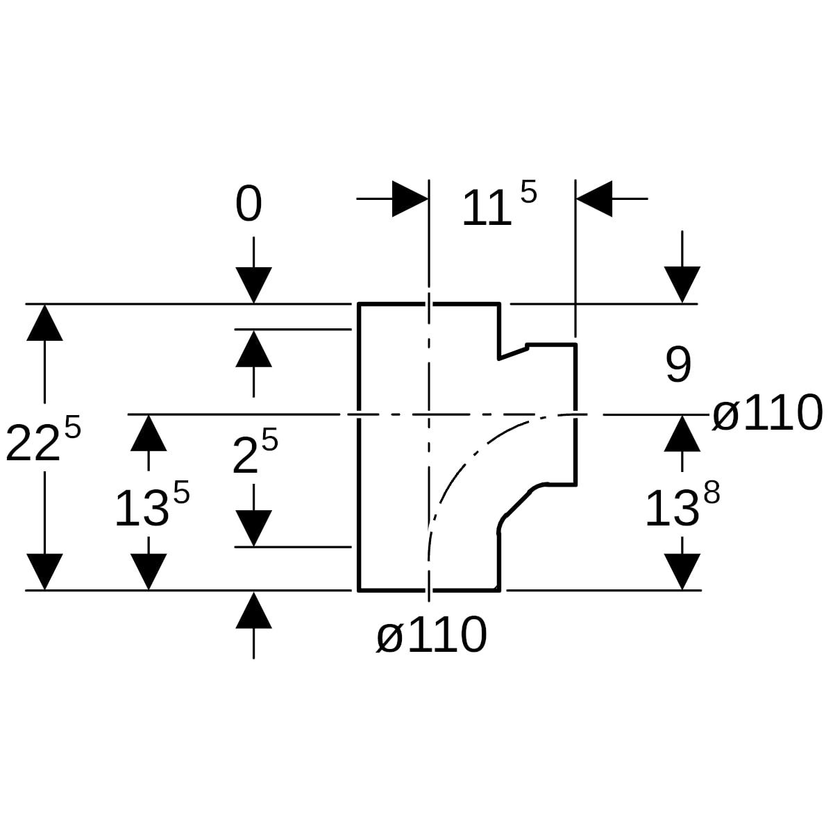 Geberit PE Bogenabzweig 88,5°: d=110mm, d1=110mm