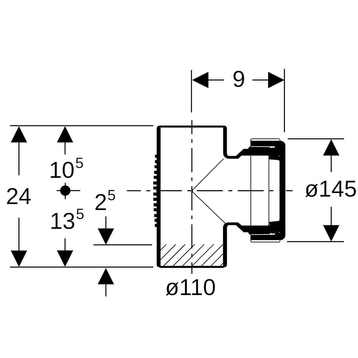 Geberit Silent-db20 Reinigungsstück 90° mit runder Serviceöffnung