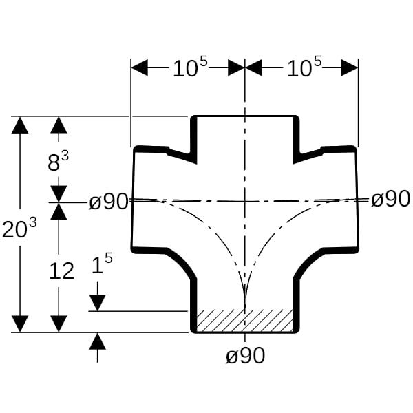 GEBERIT db20 Bogenabzweig zweif. 88,5/180 Grad, DN 90 (d 90 mm)