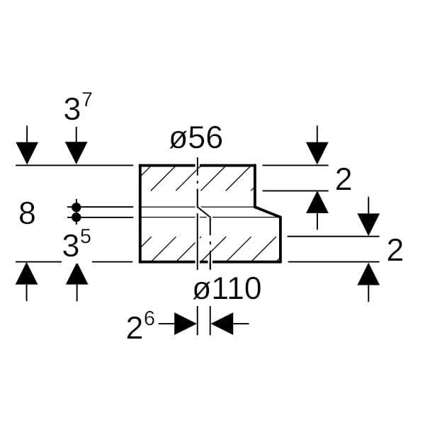 Geberit PE Reduktion exzentrisch, kurz, gerade Form, schwarzes Material, Kunststoffschweißende Anschlüsse, zugfest, systemgebunden