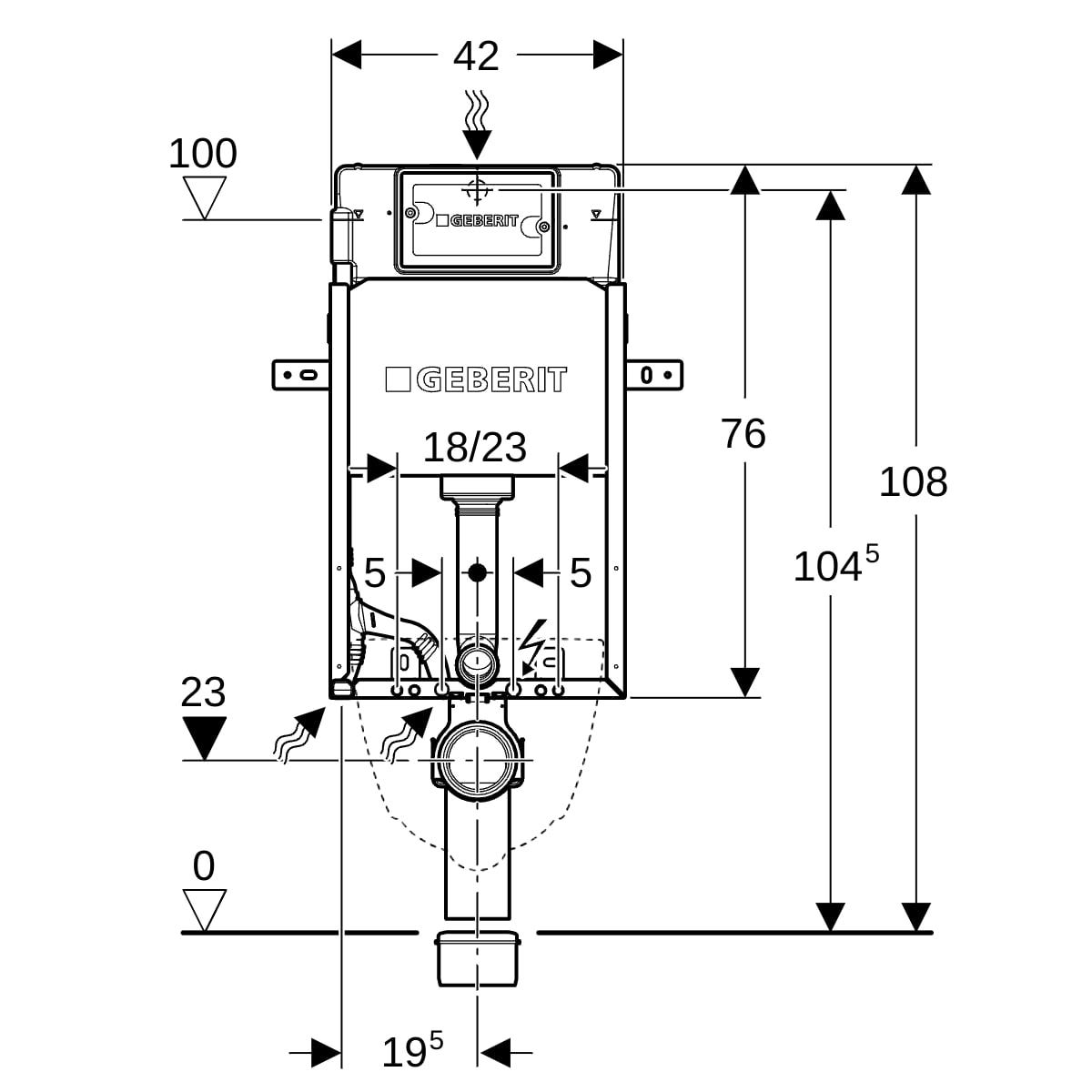 Geberit KombifixBasic Element für Wand-WC, 108 cm, mit Delta UP-Spülkasten 12 cm