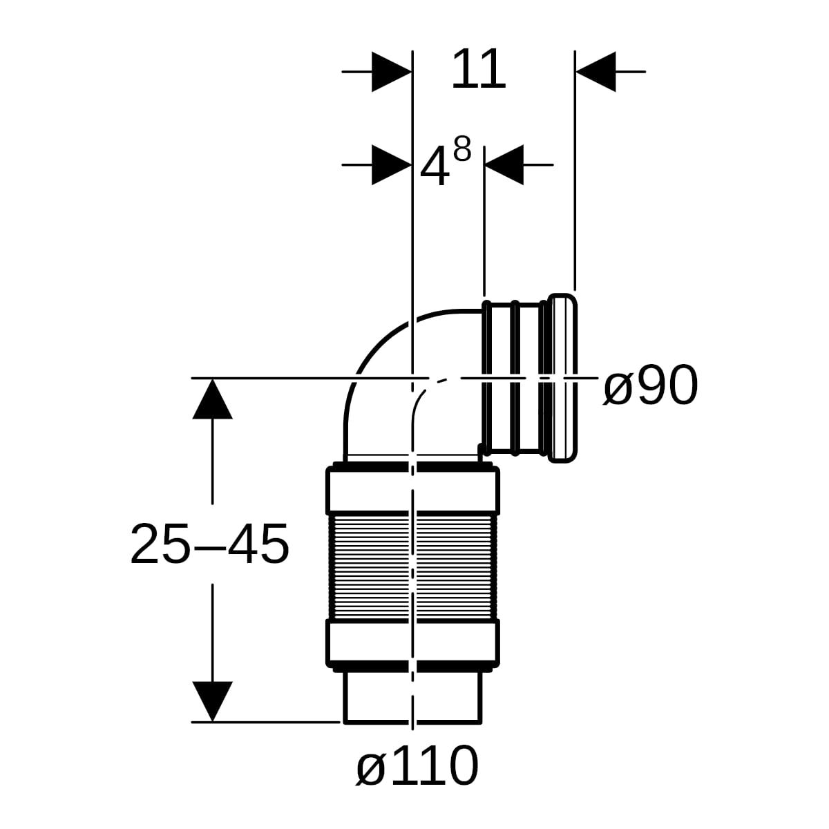 Geberit PE Anschlussbogen 90° für WC, ausziehbar