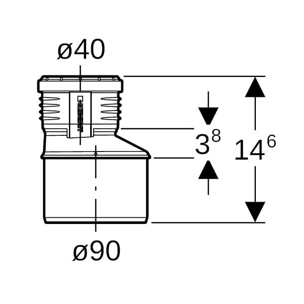 Geberit Silent-PP Reduktion exzentrisch: d=90mm, d1=40mm