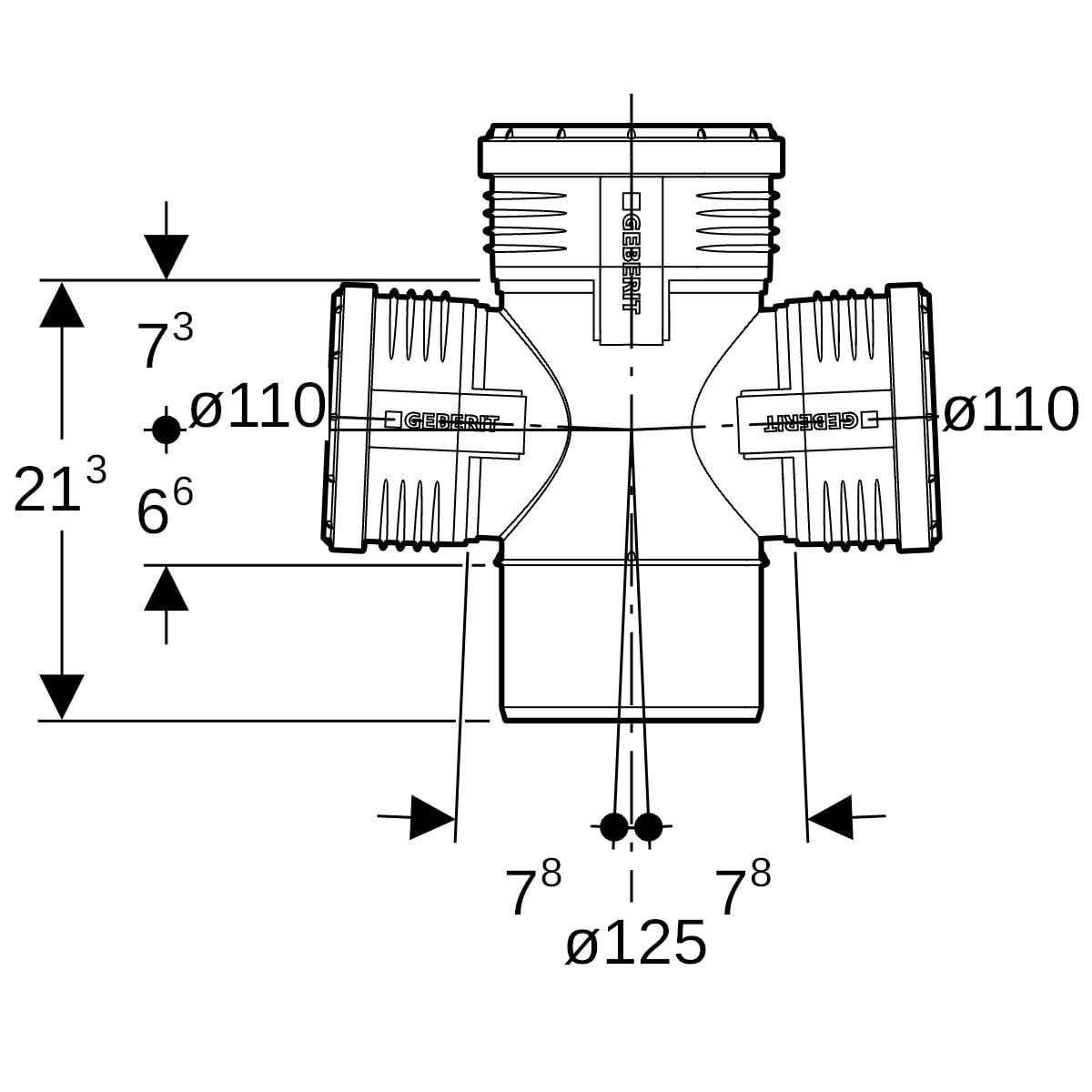 Geberit Silent-PP Abzweig 87,5° zweifach: d=125mm, d1=110mm