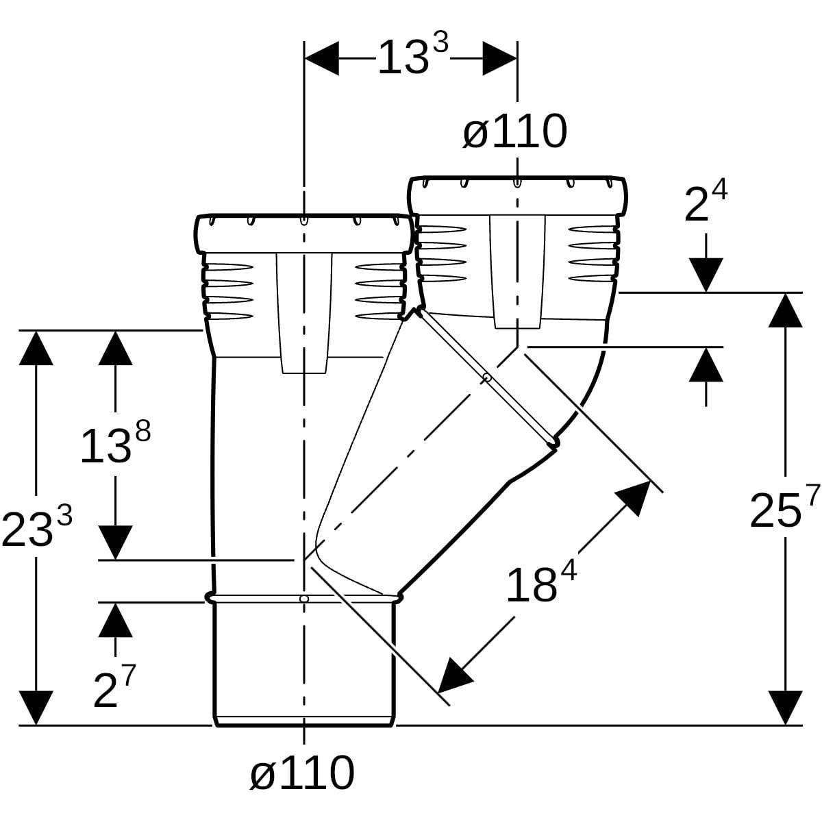 Geberit Silent-Pro Parallelabzweig 45°