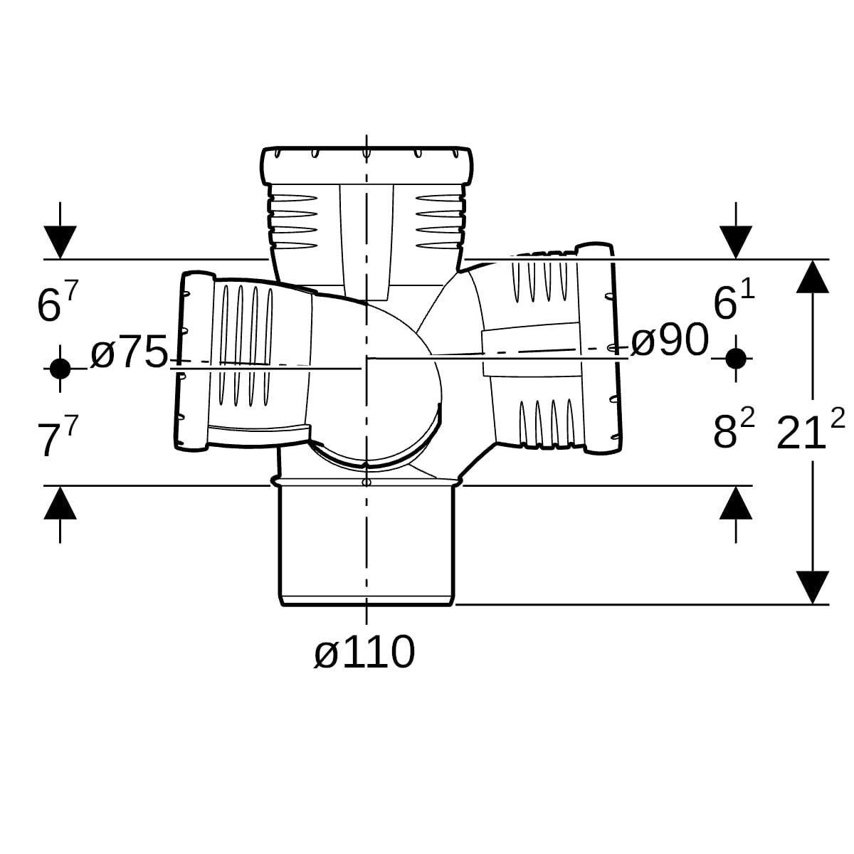 Geberit Silent-Pro Schachtbogenabzweig rechts 4-Anschluss-Fitting