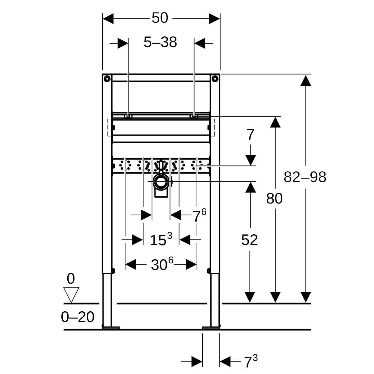 Geberit Duofix Element für WT, 82-98 cm für Standarmatur