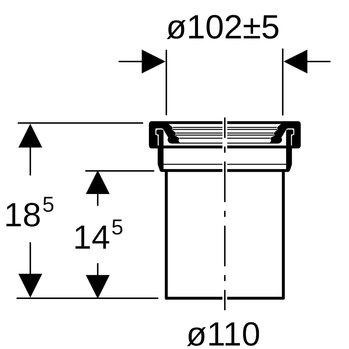 Geberit Anschlussstutzen mit Manschette: d=110mm, schwarz