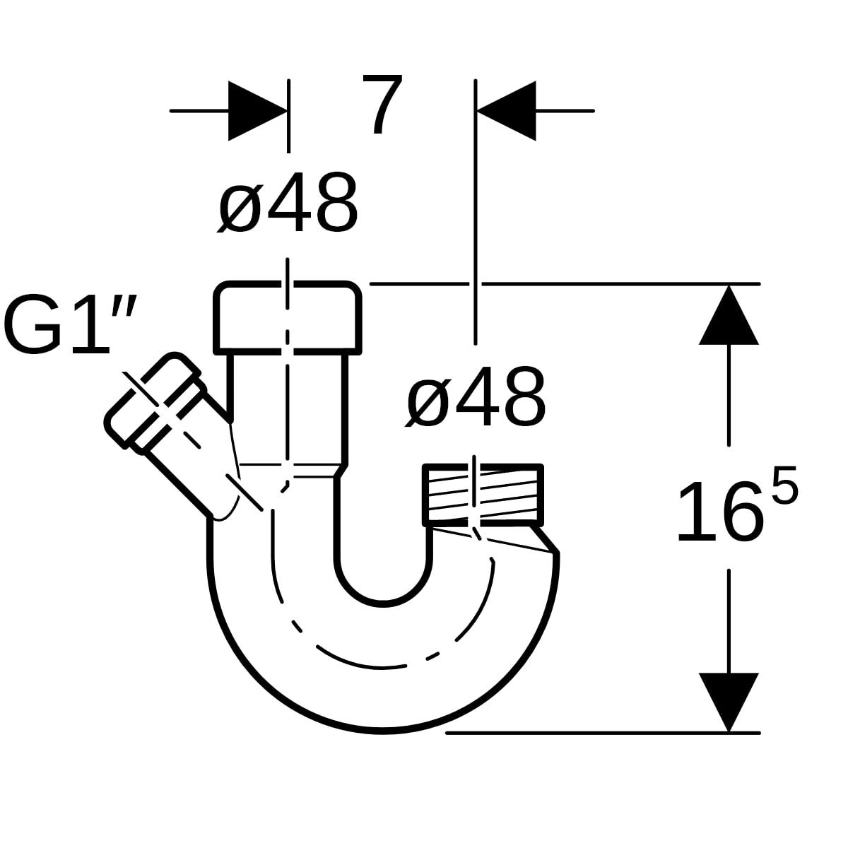 Geberit Doppelkammergeruchsverschluss für Geräteanschluss: d=48mm, G=1″, weiß-alpin