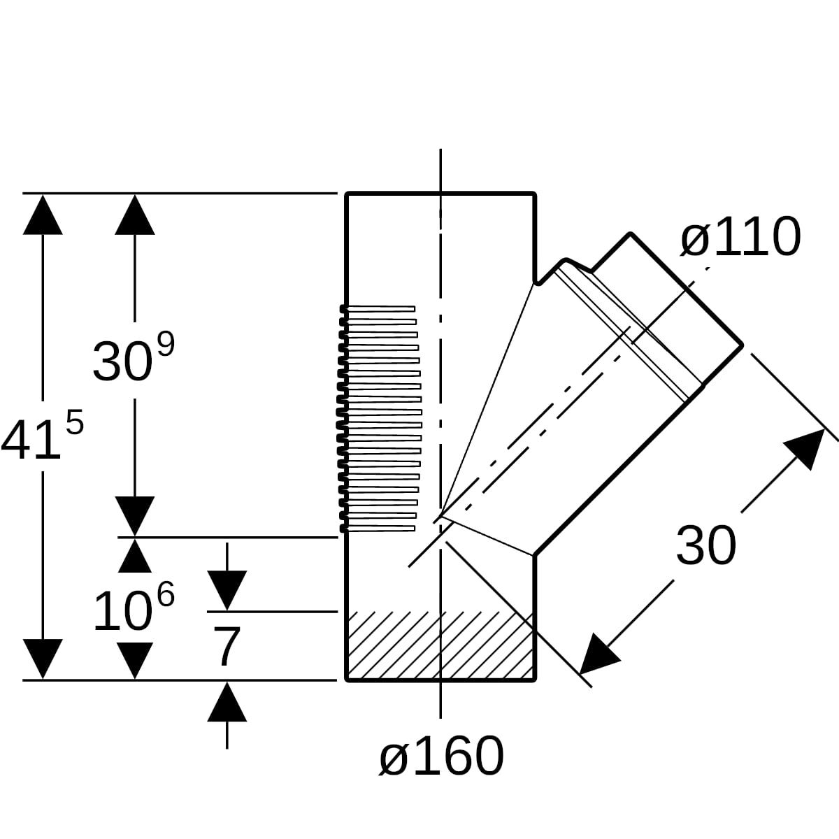 Geberit Silent-db20 Abzweig 45° T-Stück aus Polyethylen (PE), schwarz, systemgebunden