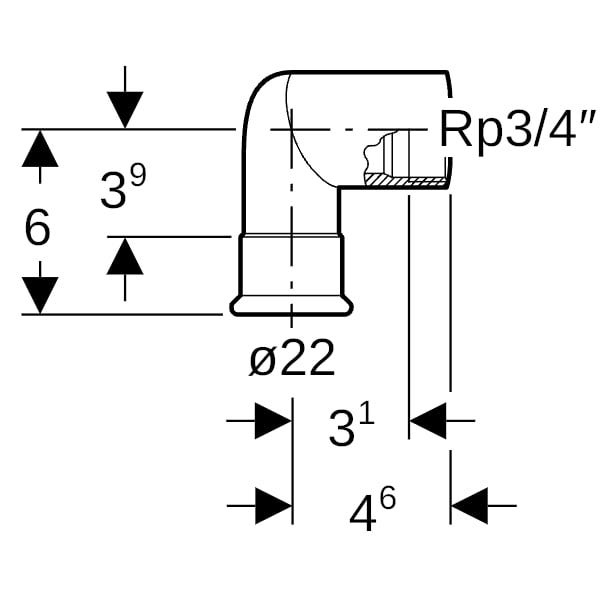 Geberit Mapress Edelstahl Übergangswinkel 90° mit Innengewinde
