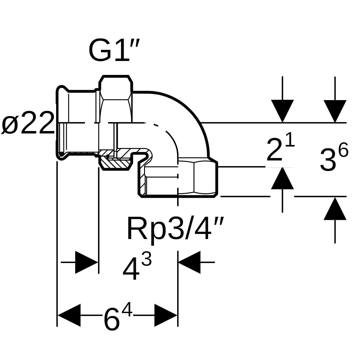 MAPRESS Kupfer(Rg) 90° Winkelverschraubung, Pressmuffe - Innengewinde zylindrisch BSPT-Rp