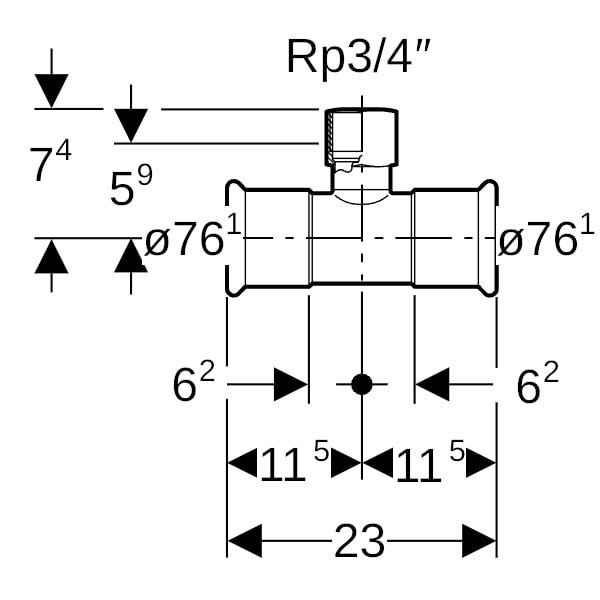 MAPRESS Edelstahl G Pressfitting T-Stück (Gas), 90° mit Pressmuffe und Innengewinde zylindrisch BSPT-Rp
