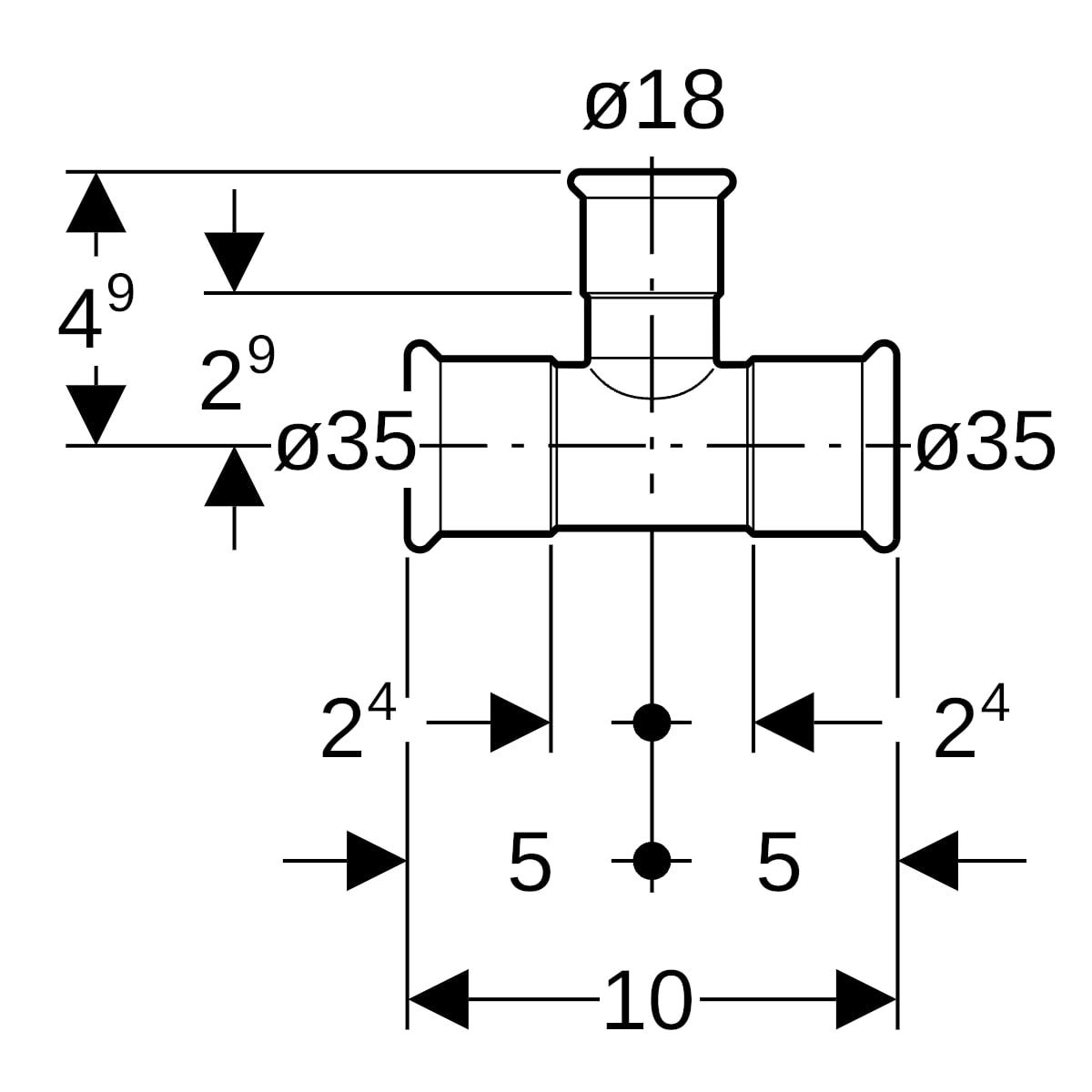 MAPRESS Edelstahl G Pressfitting T-Stück reduziert (Gas), 90°