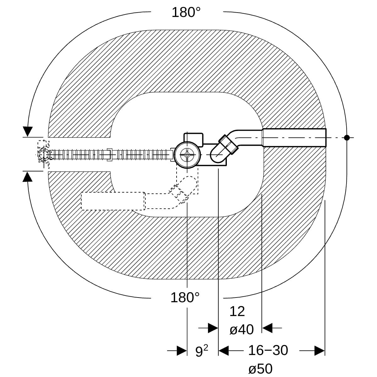 Geberit Badewannenablauf mit Drehbetätigung mit Überlauf und Ablaufventil, DN 40, d=40/50 mm