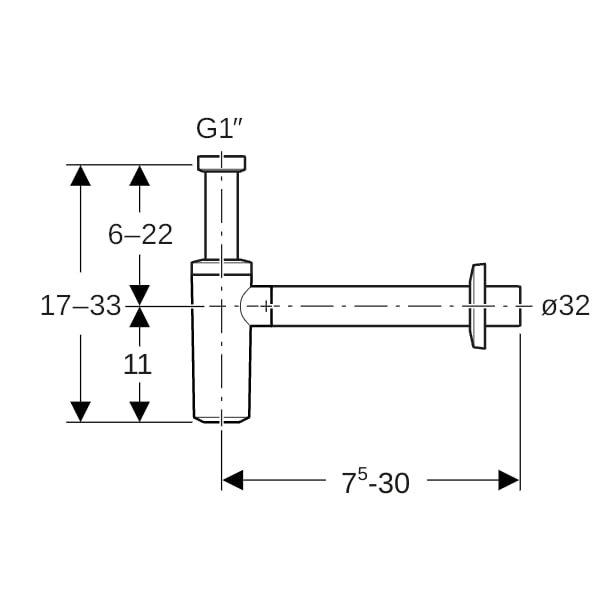 Geberit Tauchrohrgeruchsverschluss für Waschbecken, mit Ventilrosette, Abgang horizontal, PP, weiß-alpin