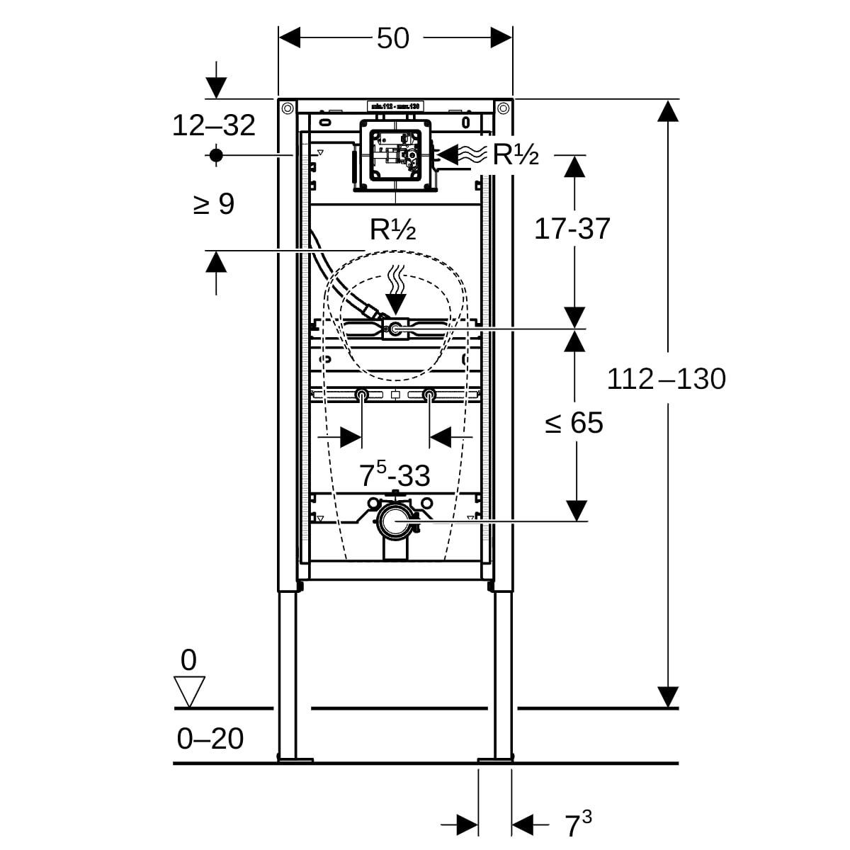 Geberit Duofix Element Urinal 112-130 cm Universal für Sprühkopf