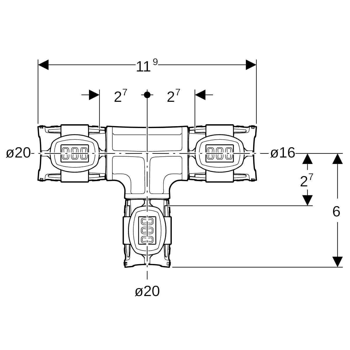 Geberit FlowFit T-Stück reduziert PPSU