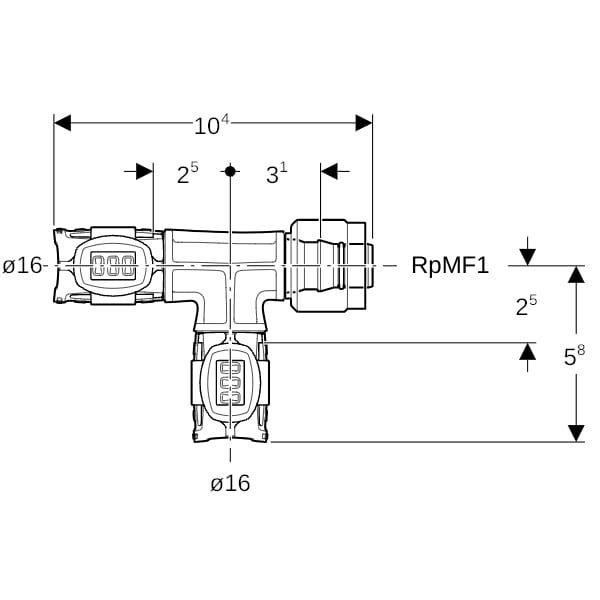 Geberit FlowFit Übergangs-T-Stück mit MasterFix, Werkstoff=PPSU